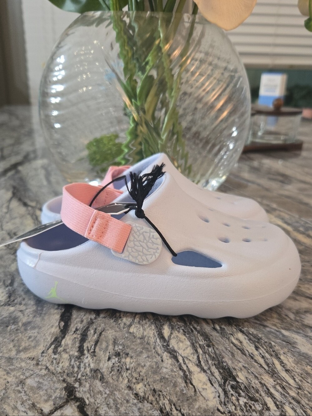 Jordan Kids White Clog with Pink Strap and Blue Accents